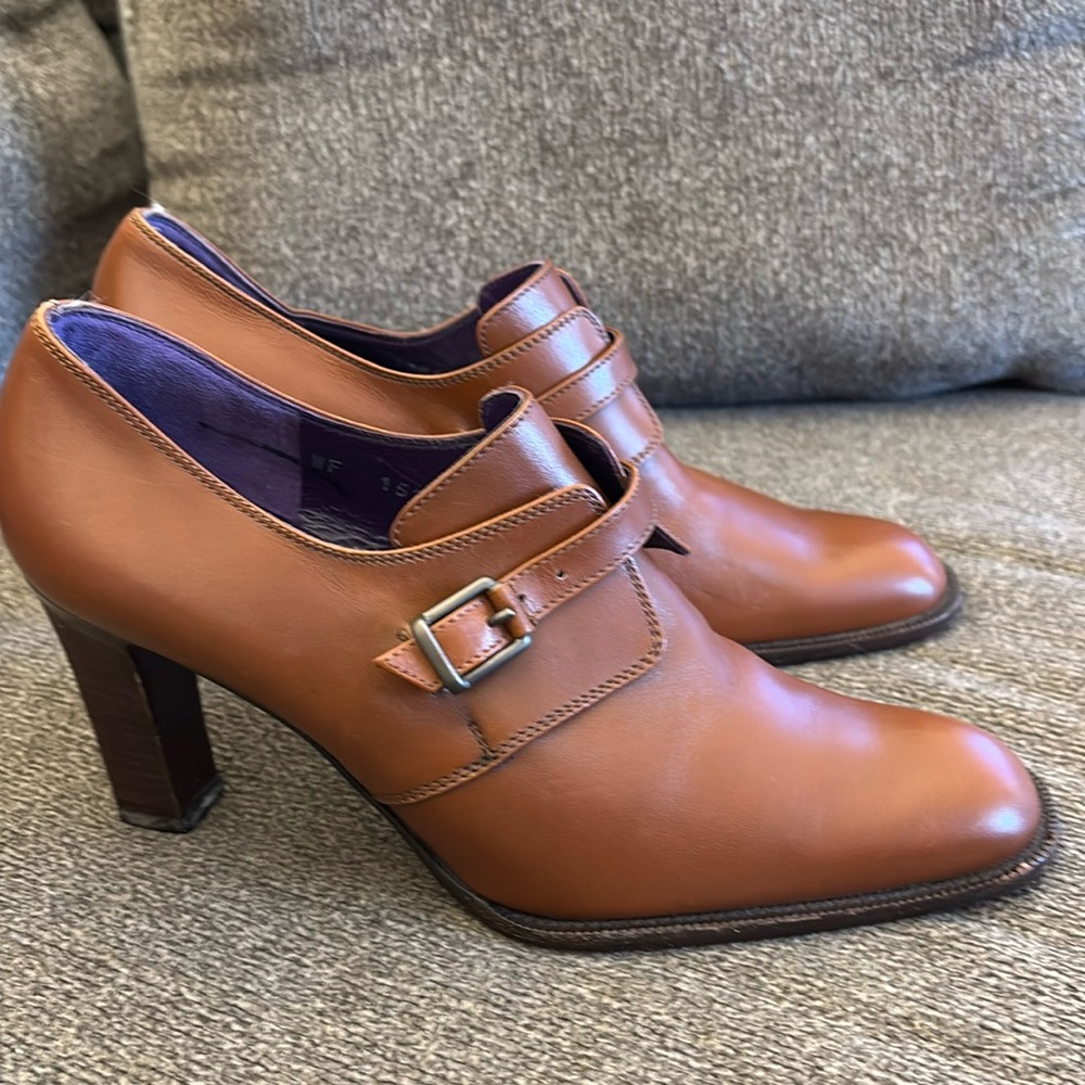Vintage Ralph Lauren‎ Leather Buckle Heel Purple Label Shoes Size 8